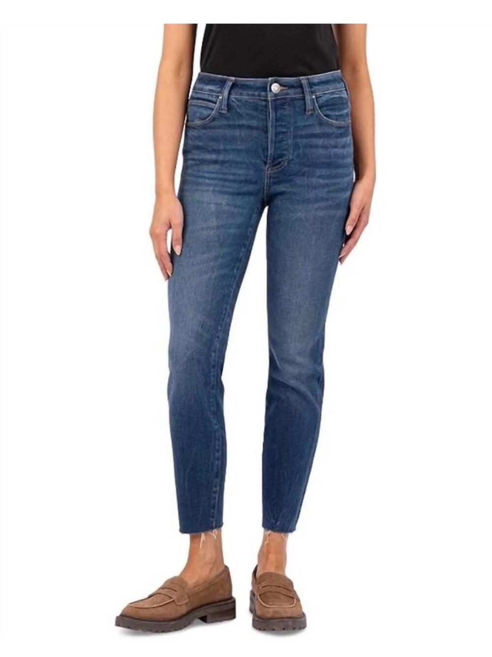 Kut from the Kloth Charlize High Rise Button Fly Cigarette Jeans Raw Hem Sz 12